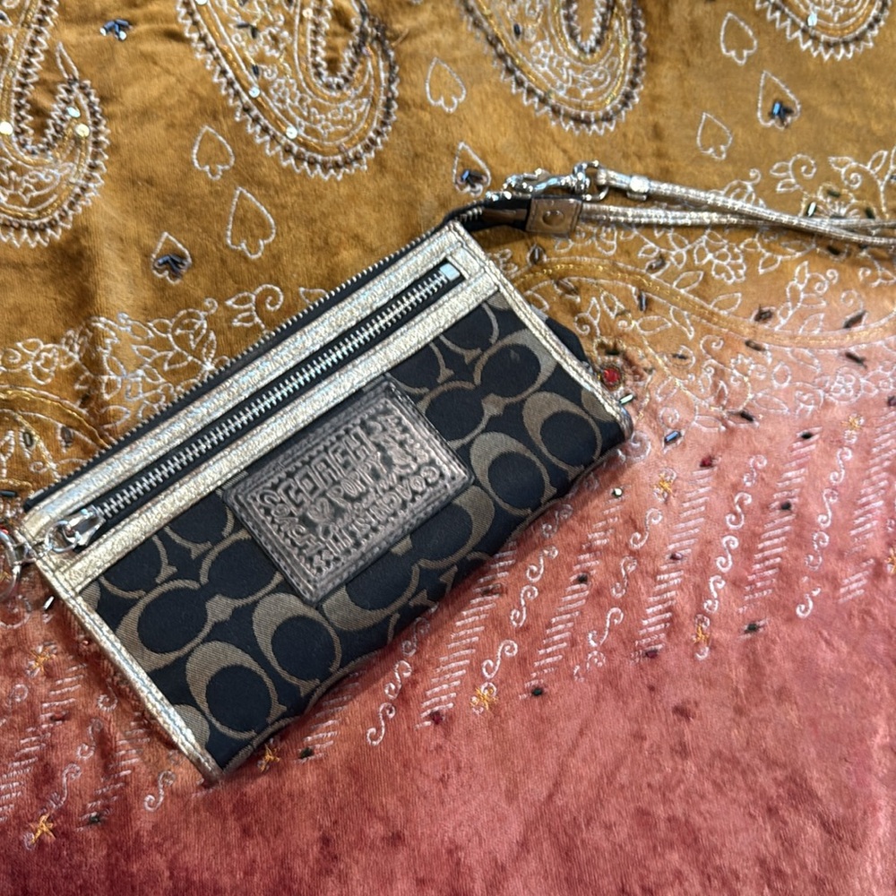 Coach Black and Gold Wristlet